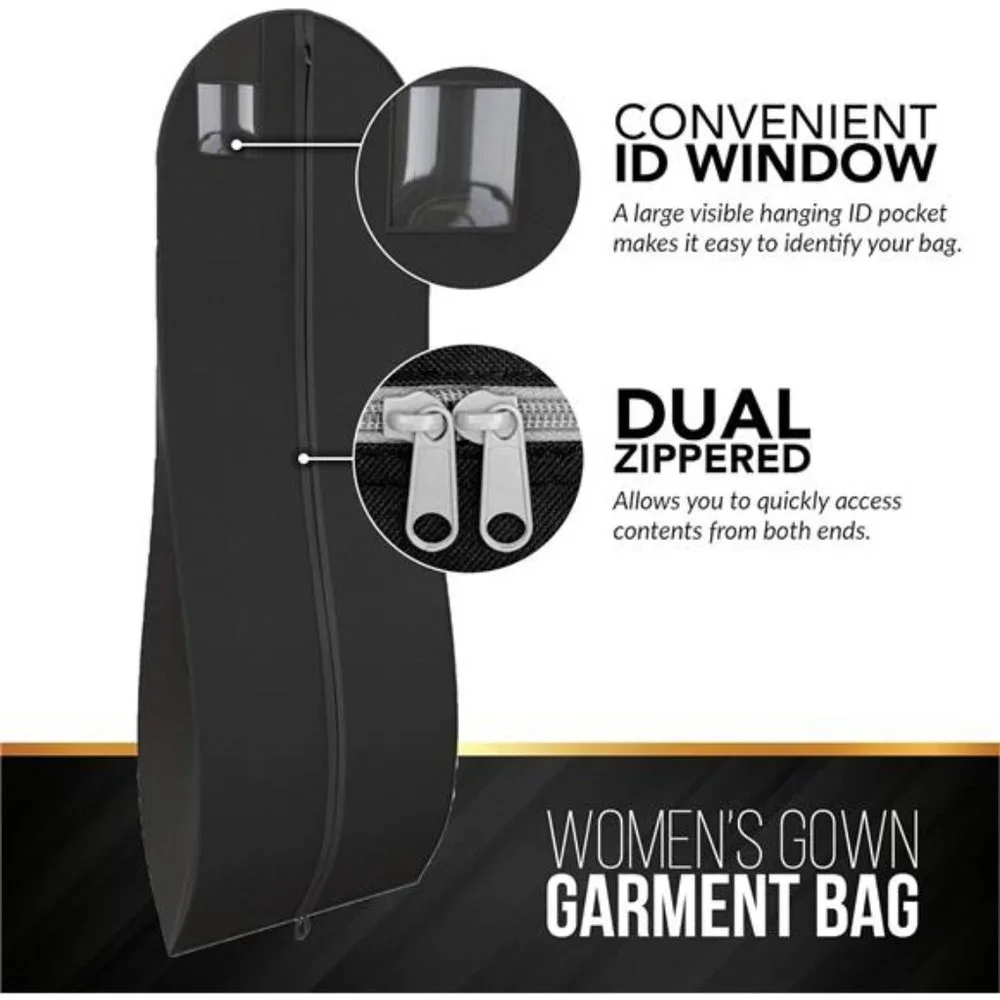 Travel Garment Bag 72 x 24” for Dress - 10” Tapered Gusset Black